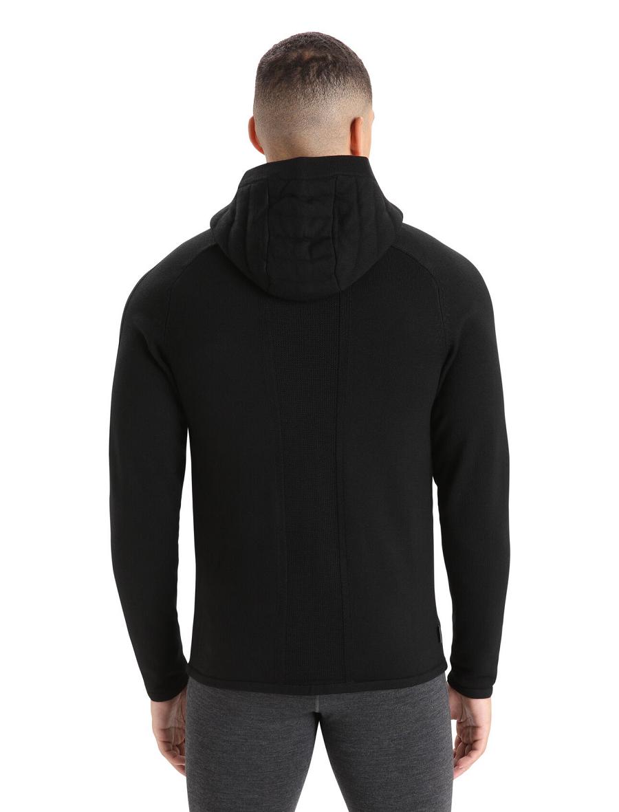 Men's Icebreaker ZoneKnit™ Merino Insulated Long Sleeve Zip Hoodie Black | CA 1681NWYB